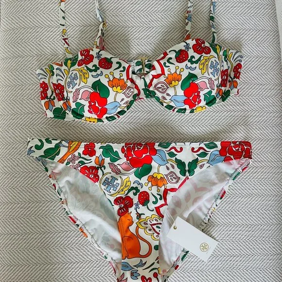 Tory Burch floral print underwire bikini top and brief bikini bottom - Picture 1 of 9